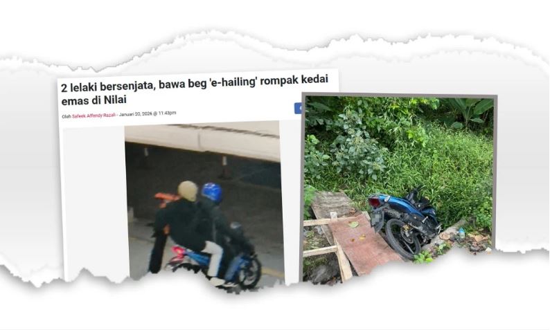 Rompak kedai emas bawa beg ‘e-hailing’: Motosikal suspek ditemui dalam longkang