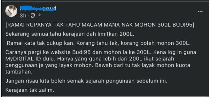 Dakwaan permohonan tambahan BUDI95 palsu, had 200 liter kekal